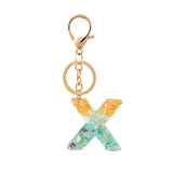 Glitter Alphabet Keychain English Letter Resin Leaf Crafts Charms