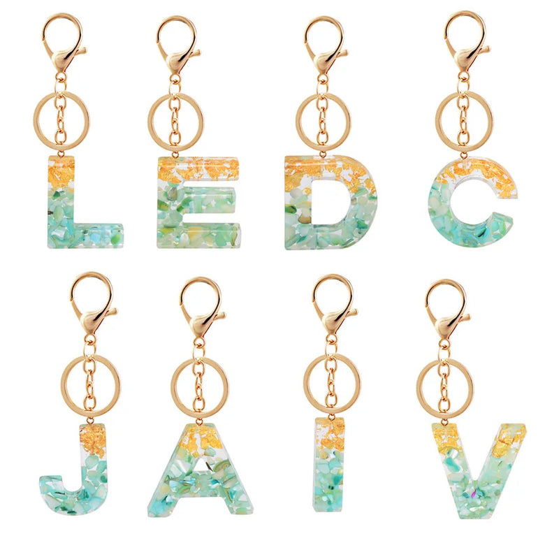 Glitter Alphabet Keychain English Letter Resin Leaf Crafts Charms