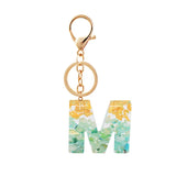 Glitter Alphabet Keychain English Letter Resin Leaf Crafts Charms