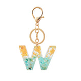Glitter Alphabet Keychain English Letter Resin Leaf Crafts Charms