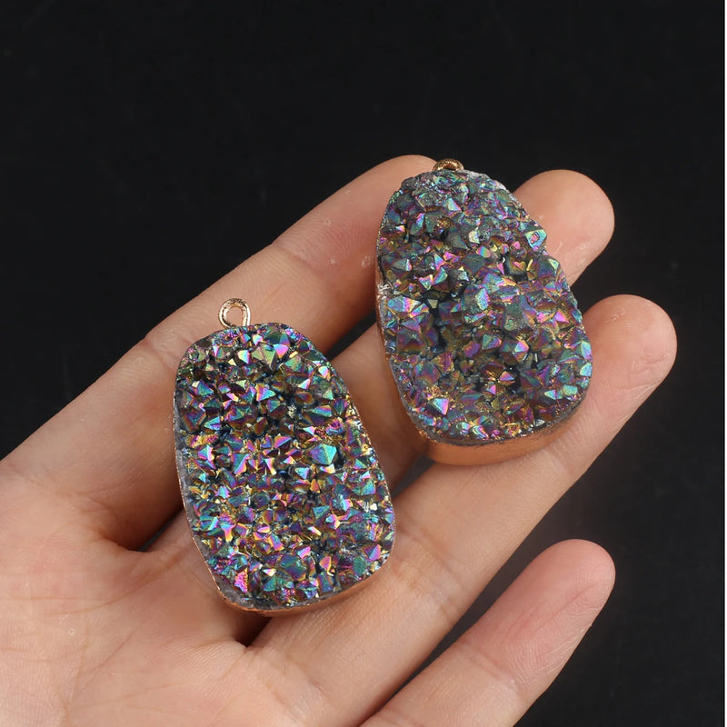 1PCS Agate Druzy Crystal Cluster Charm Pendant for DIY Jewelry