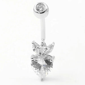 CZ Belly Button Ring 14G Heart Navel Piercing 925 Sterling Silver