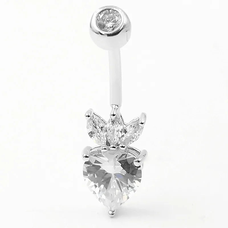 CZ Belly Button Ring 14G Heart Navel Piercing 925 Sterling Silver