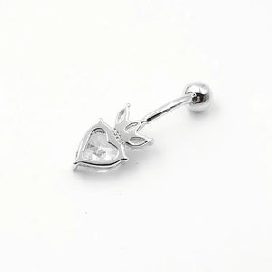 CZ Belly Button Ring 14G Heart Navel Piercing 925 Sterling Silver
