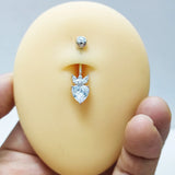 CZ Belly Button Ring 14G Heart Navel Piercing 925 Sterling Silver