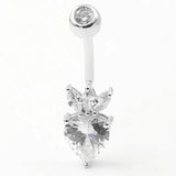 CZ Belly Button Ring 14G Heart Navel Piercing 925 Sterling Silver