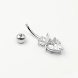 CZ Belly Button Ring 14G Heart Navel Piercing 925 Sterling Silver