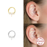925 Silver Cartilage Hoop Earrings with Zircon, Teens Ear Piercing Jewelry