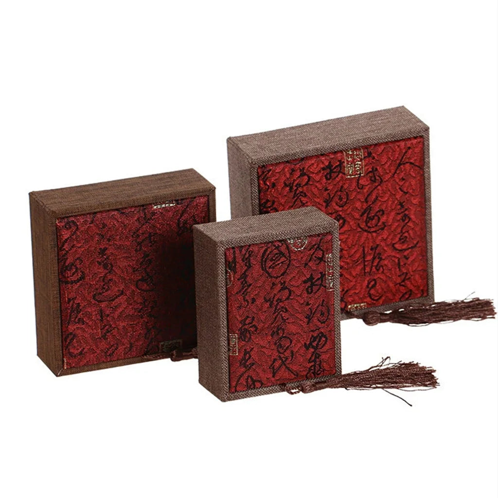 Chinese Style Red Linen Jewelry Storage Fringe Bracelet Ring Organizer