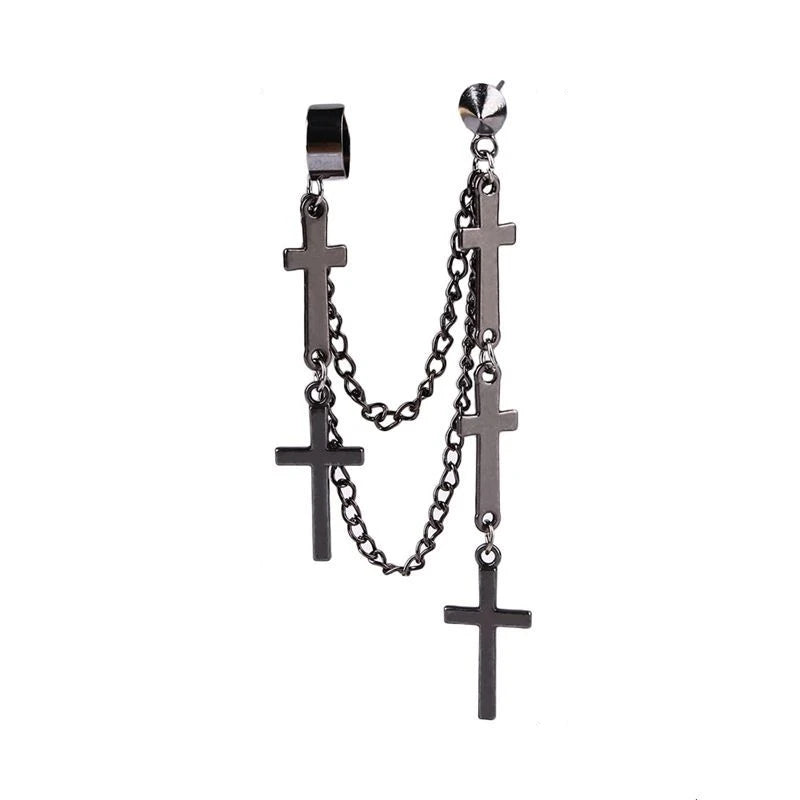 Gothic Punk Style Ear Cuff Earrings with Tassel Chains