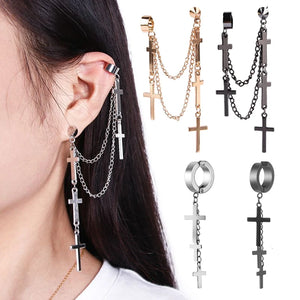 Gothic Punk Style Ear Cuff Earrings with Tassel Chains