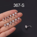 Crystal Flower Nose Stud Stainless Steel Cz Heart Nose Ring Butterfly Piercing