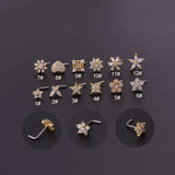 Crystal Flower Nose Stud Stainless Steel Cz Heart Nose Ring Butterfly Piercing
