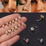 Crystal Flower Nose Stud Stainless Steel Cz Heart Nose Ring Butterfly Piercing