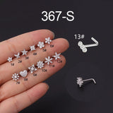 Crystal Flower Nose Stud Stainless Steel Cz Heart Nose Ring Butterfly Piercing