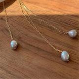 11-12mm Gray Baroque Pearl Necklace 18 inches Classic Cultured Jewelry