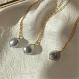 11-12mm Gray Baroque Pearl Necklace 18 inches Classic Cultured Jewelry