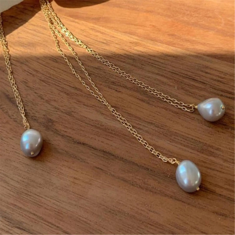11-12mm Gray Baroque Pearl Necklace 18 inches Classic Cultured Jewelry