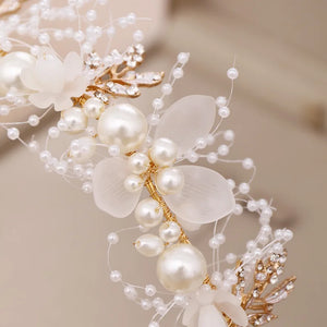 Leaf Rhinestone Bridal Hairband Pearl Wedding Hair Jewelry Accessories