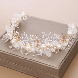 Leaf Rhinestone Bridal Hairband Pearl Wedding Hair Jewelry Accessories