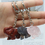 Natural Stone Elephant Keychain Pendant Opal Quartz Red Agate Car Keychain