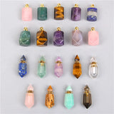 Natural Stone Perfume Bottle Amethysts Lapis Agates Essential Oil Pendant