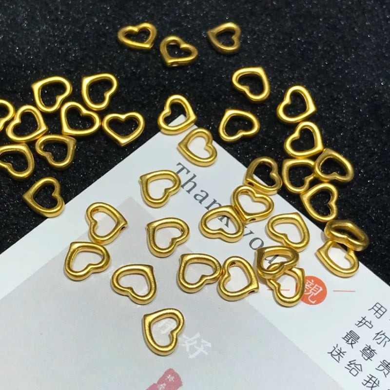 Real 24K Yellow Pendant Luck Heart Smooth Bead