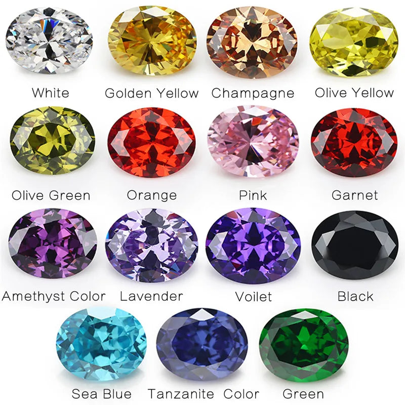 15pcs Oval Shape CZ Stone 4x6mm-10x12mm Loose Cubic Zirconia Stone