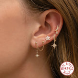 925 Sterling Silver Snowflake Zircon Drop Earrings