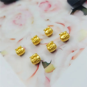 Real 24K Yellow Pendant Women 3D Luck Wealth Bag Bead 0.1-0.2g Small