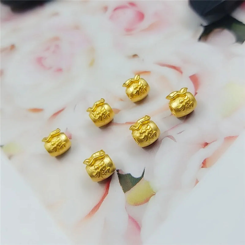 Real 24K Yellow Pendant Women 3D Luck Wealth Bag Bead 0.1-0.2g Small