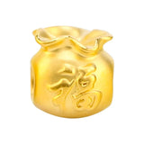 Real 24K Yellow Pendant Women 3D Luck Wealth Bag Bead 0.1-0.2g Small