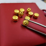 Real 24K Yellow Pendant Women Mini Luck Coin Bead 0.13-0.16g