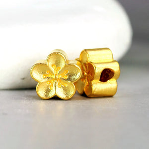 Real 999 24k Yellow Pendant 3D Peach blossom Flower Bead 0.08-0.12g