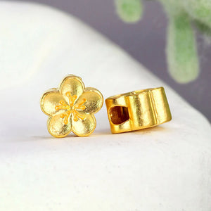 Real 999 24k Yellow Pendant 3D Peach blossom Flower Bead 0.08-0.12g