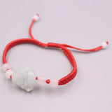 Lucky Bless Buddha Real Jade Weave Bracelet Red Rope 16cmL