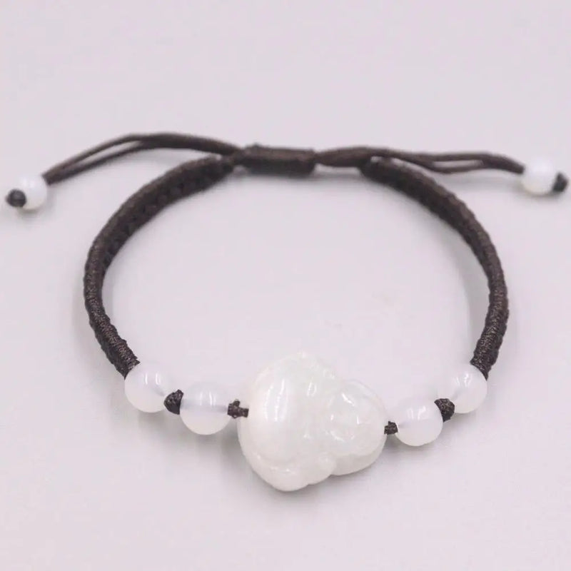 Lucky Bless Buddha Real Jade Weave Bracelet Red Rope 16cmL