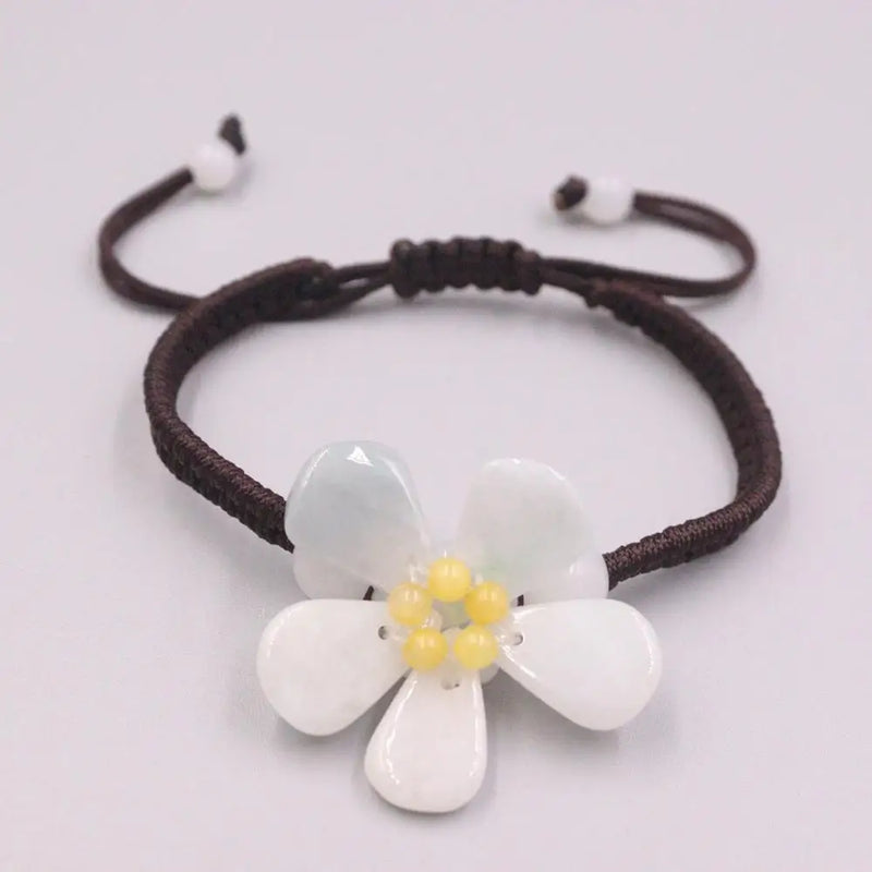 Real Jade Weave Bracelet For Women Lucky Charm Red Rope Flower Jade Luck