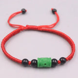 Lucky Green Bead Jade Bracelet Red Rope Weave Luck 16cmL