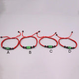 Lucky Green Bead Jade Bracelet Red Rope Weave Luck 16cmL