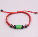 Lucky Green Bead Jade Bracelet Red Rope Weave Luck 16cmL