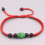 Lucky Green Bead Jade Bracelet Red Rope Weave Luck 16cmL