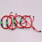 Lucky Green Bead Jade Bracelet Red Rope Weave Luck 16cmL