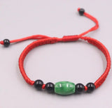 Lucky Green Bead Jade Bracelet Red Rope Weave Luck 16cmL