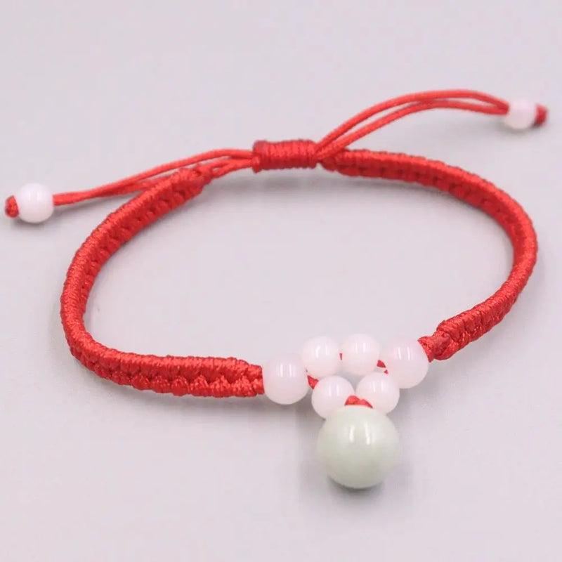 Real Jade Weave Bracelet For Women Lucky Smooth Ball Jade Red Rope Luck 16cmL