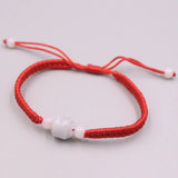Real Jade Weave Bracelet For Women Female Rose Beads Jade Red Rope Luck 16cm