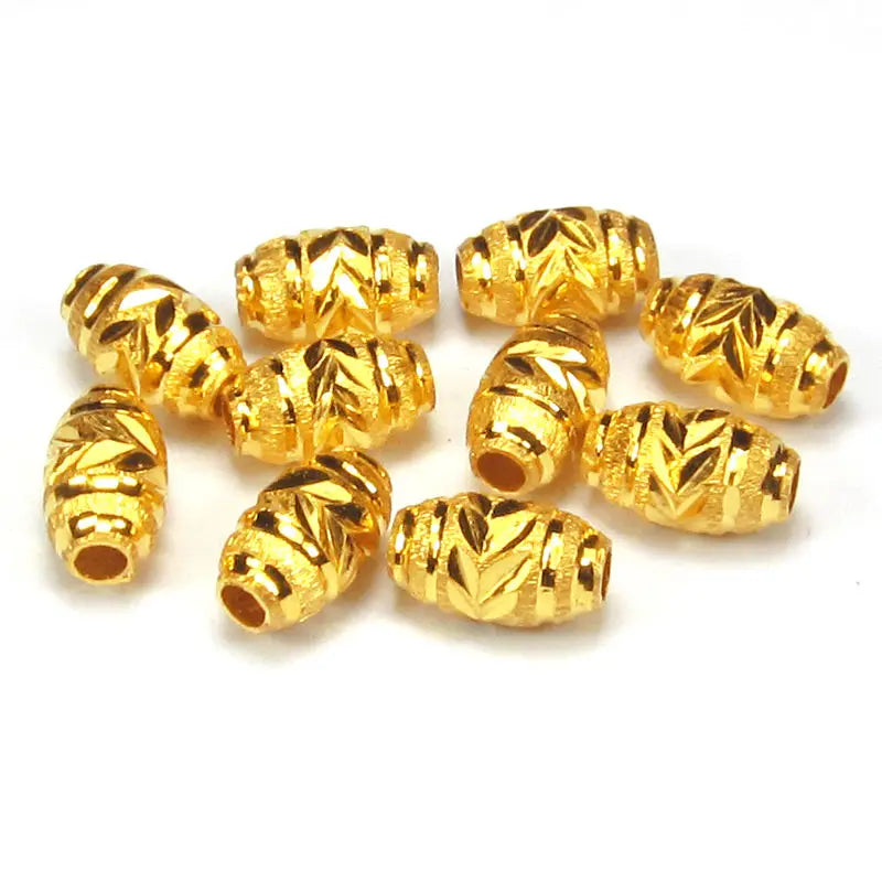 24K Yellow Bead Carved Pattern Year Lucky Red Rope Scattered Beads