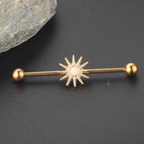 Stainless Steel Cat Barbell 14G Crystal Industrial Piercing CZ Earring