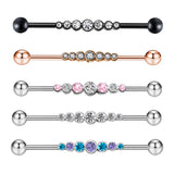 Stainless Steel Cat Barbell 14G Crystal Industrial Piercing CZ Earring