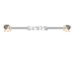 Stainless Steel Cat Barbell 14G Crystal Industrial Piercing CZ Earring